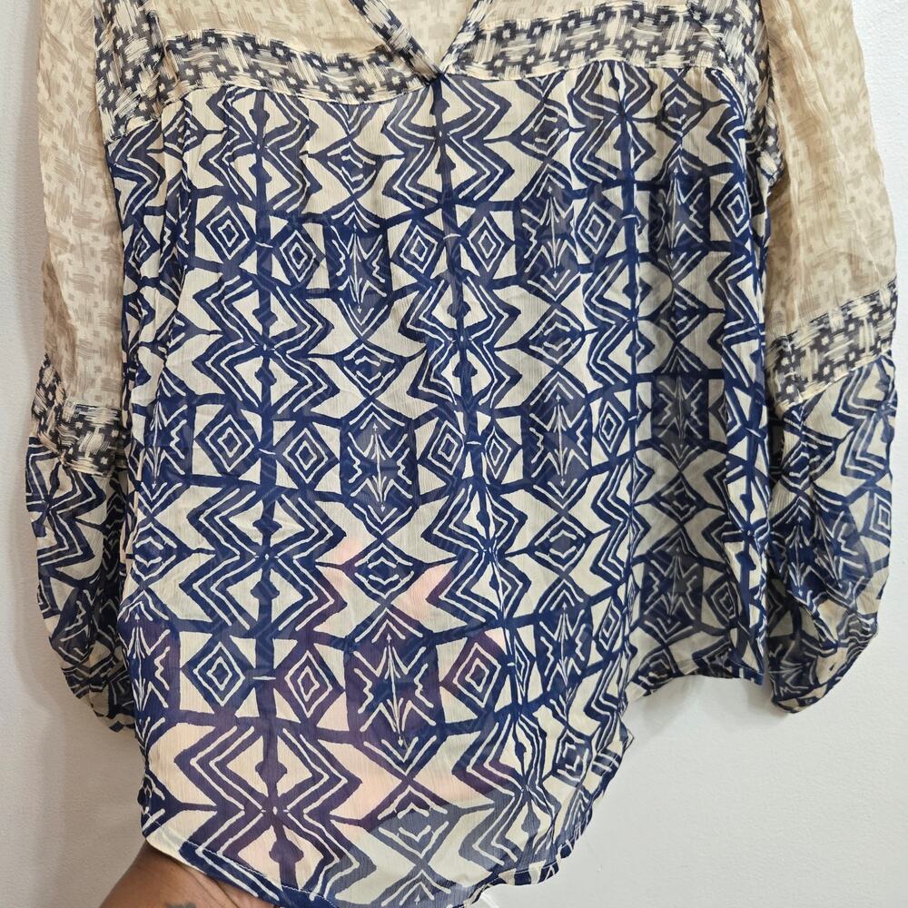 Lucky Brand Womens Boho Southwestern Tribal Print Hippie Sheer Mixed Media Top M - Picture 5 of 12